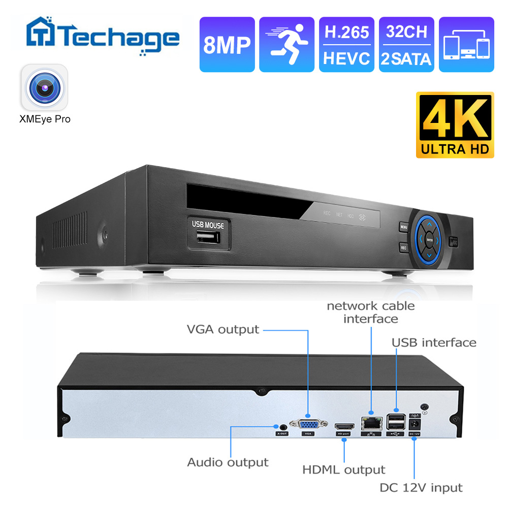 Security Ip Camera - Techage UHD H.265 36CH NVR Perekam