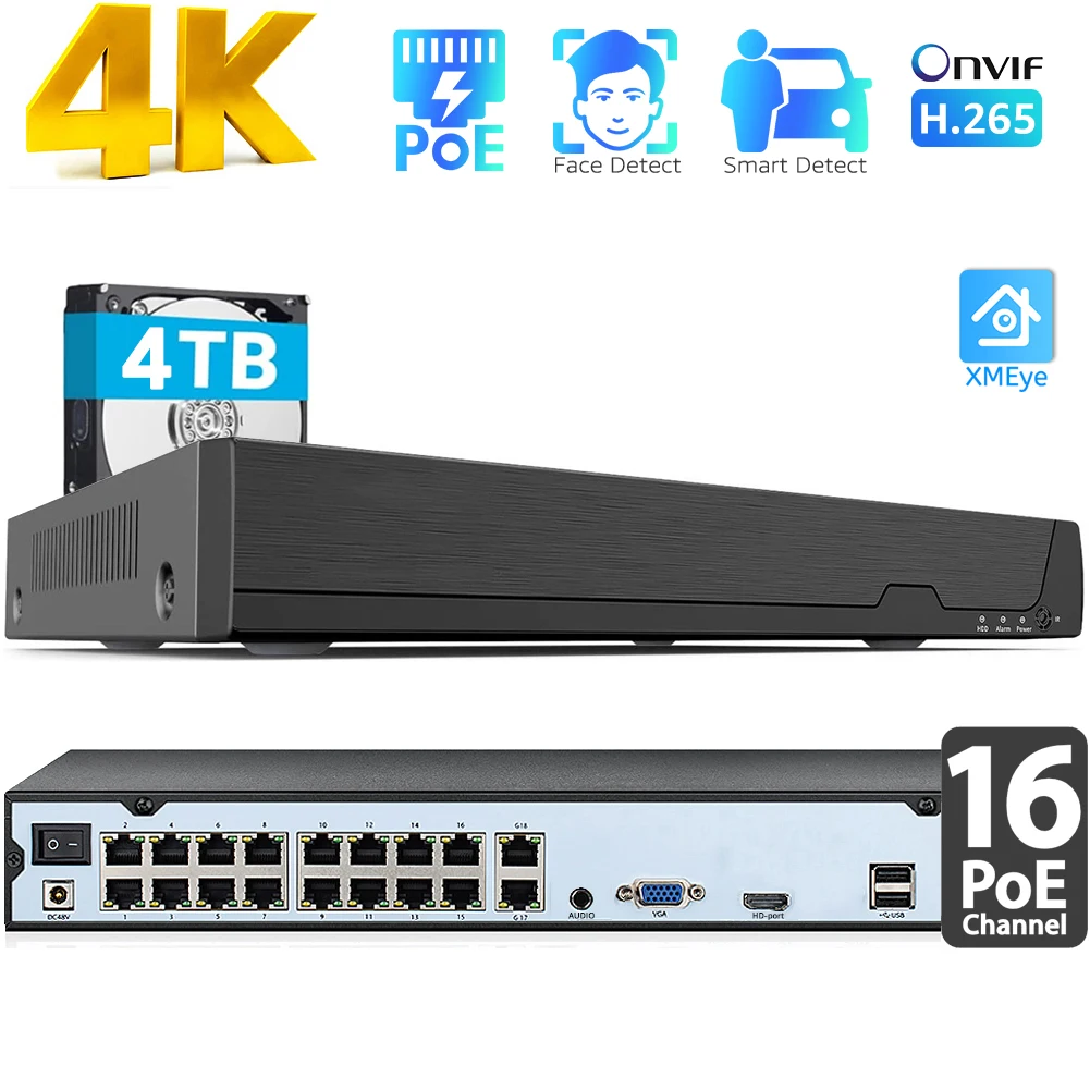 Security Ip Camera - Perekam Video Jaringan POE 16CH 4K