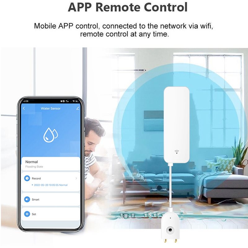 DTEN-Tuya, Sensor Kebocoran Ai - Wifi Water Leak Detector ulasan dan harga