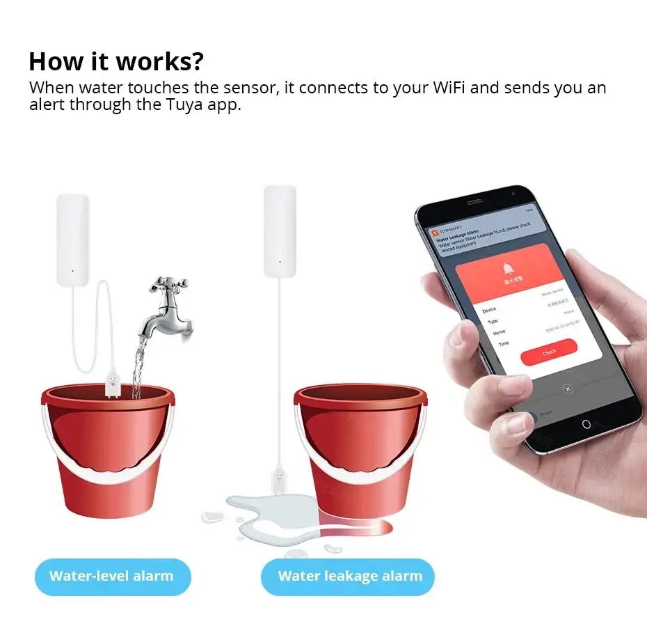 Tuya Remote Monitor Sensor keb - Wifi Water Leak Detector ulasan dan harga