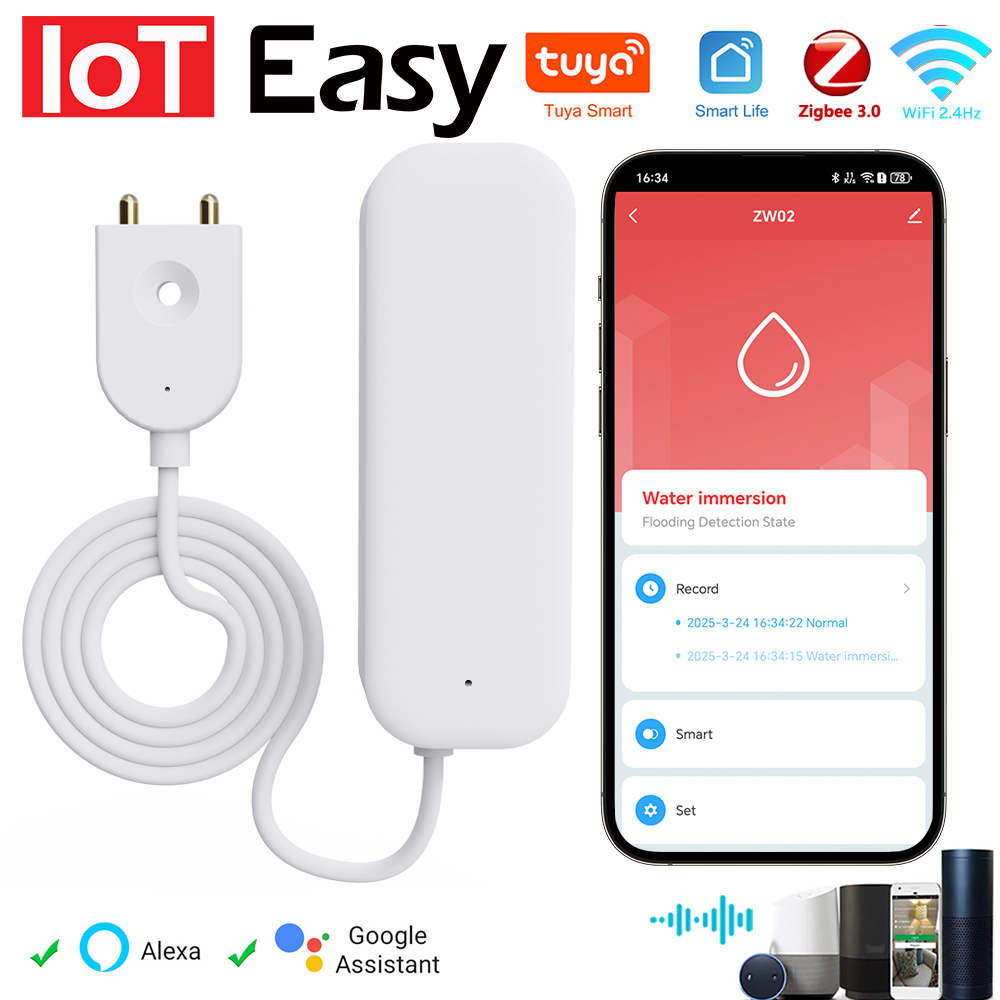 Tuya WiFi ZigBee Sensor Air Al - Wifi Water Leak Detector ulasan dan harga